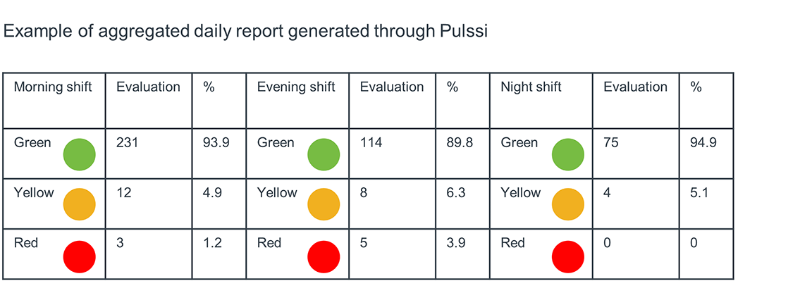 Example of aggregated daily report generated through Pulssi
