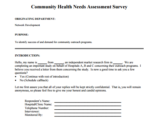 community health needs assessment survey